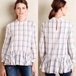 Anthropologie Maeve Sava Swing Peplum Plaid Top